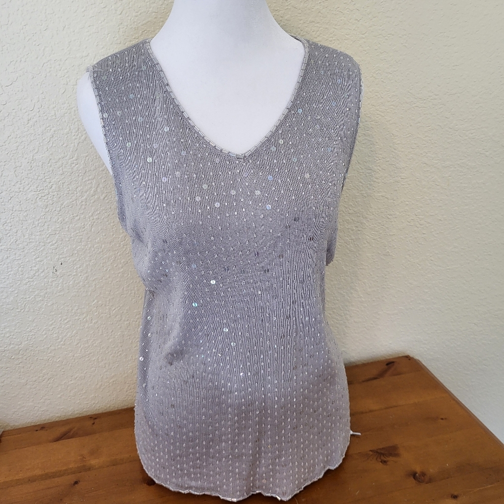 Valerie Stevens Sequin Gray Sleeveless Top